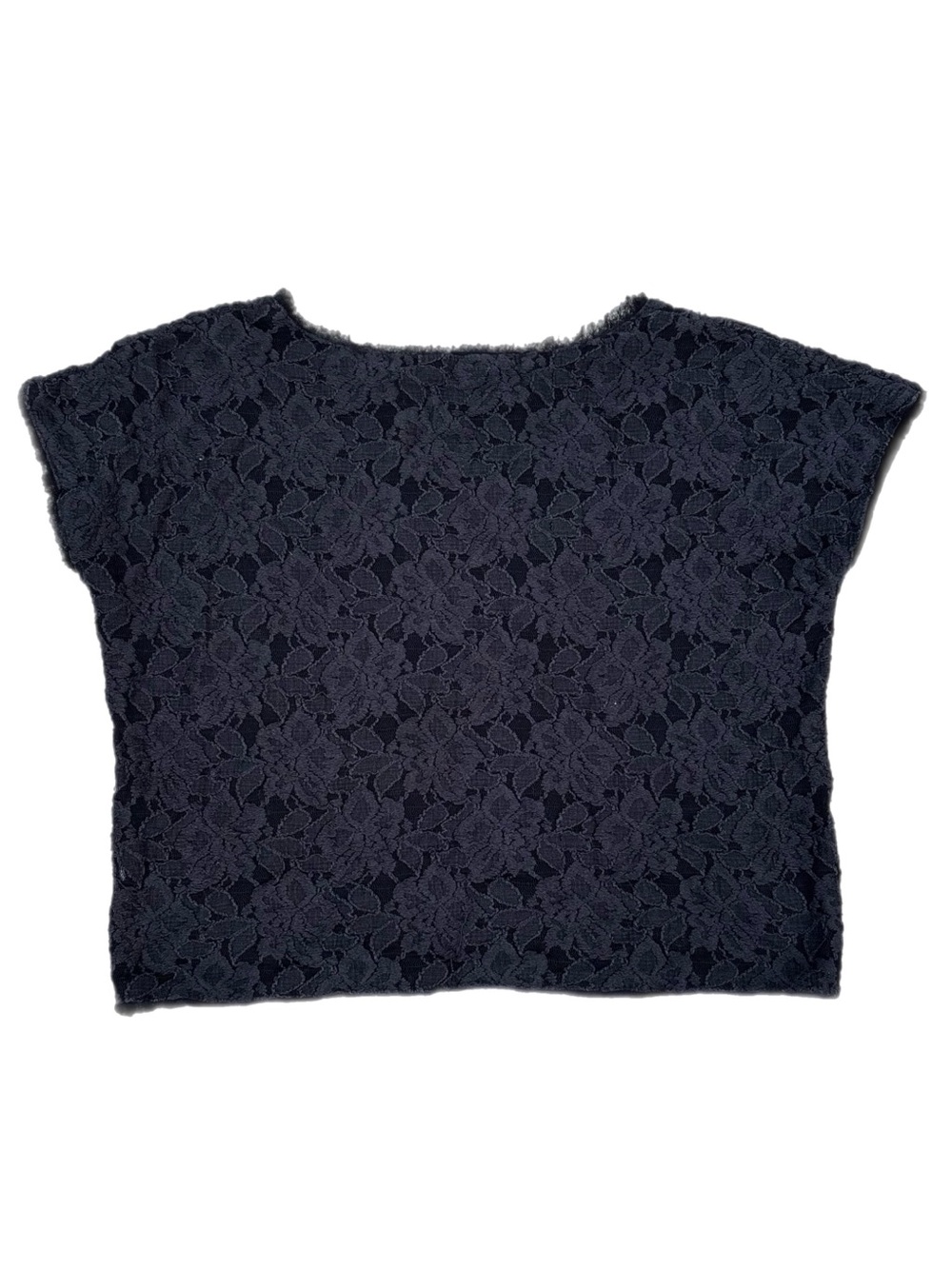 Kensie | Black Lace Floral Short Sleeve Crop Blouse